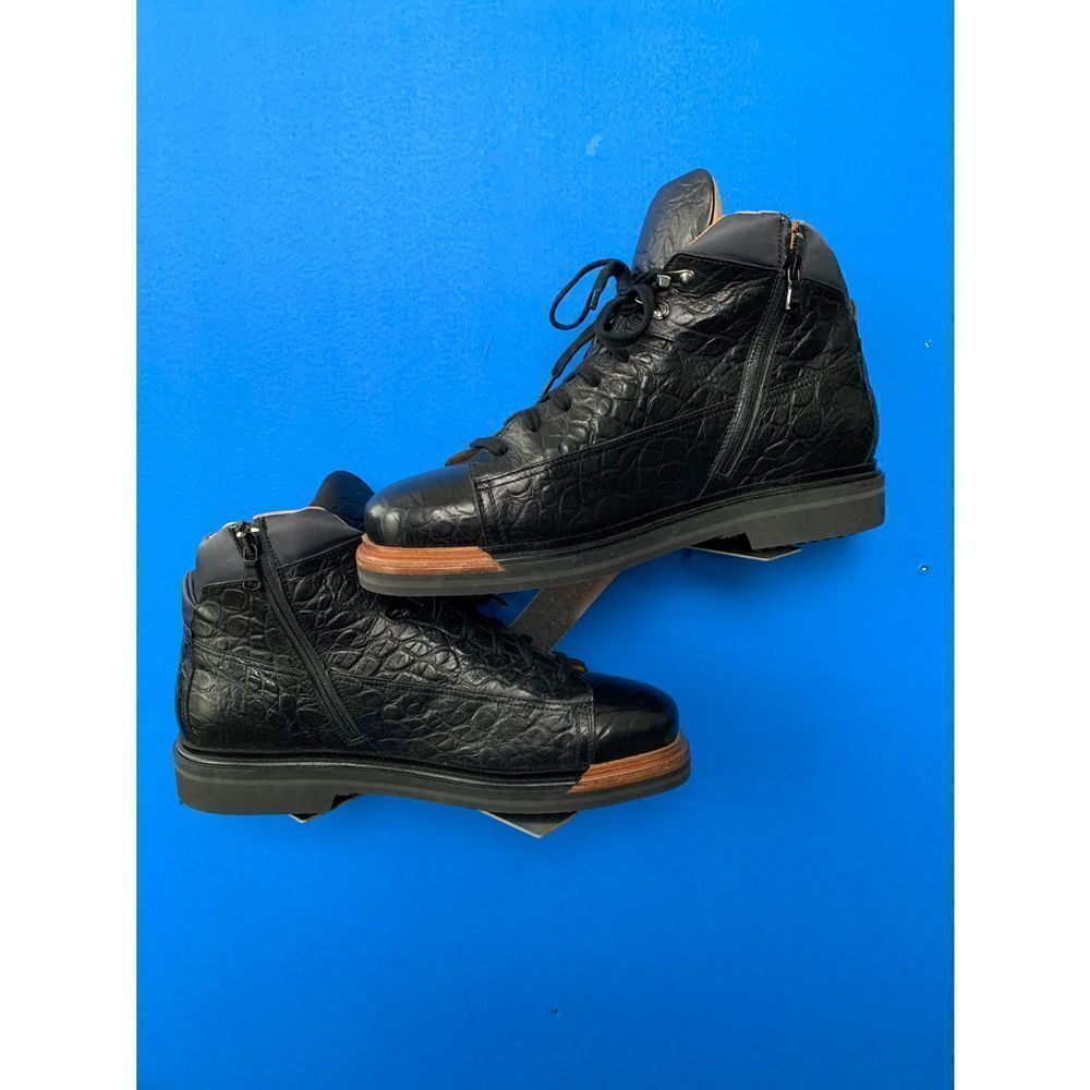 WORN 2x SANTONI EVEREST HIKING BOOT 8.5  D DERBY BURNISHED  Black  Croco